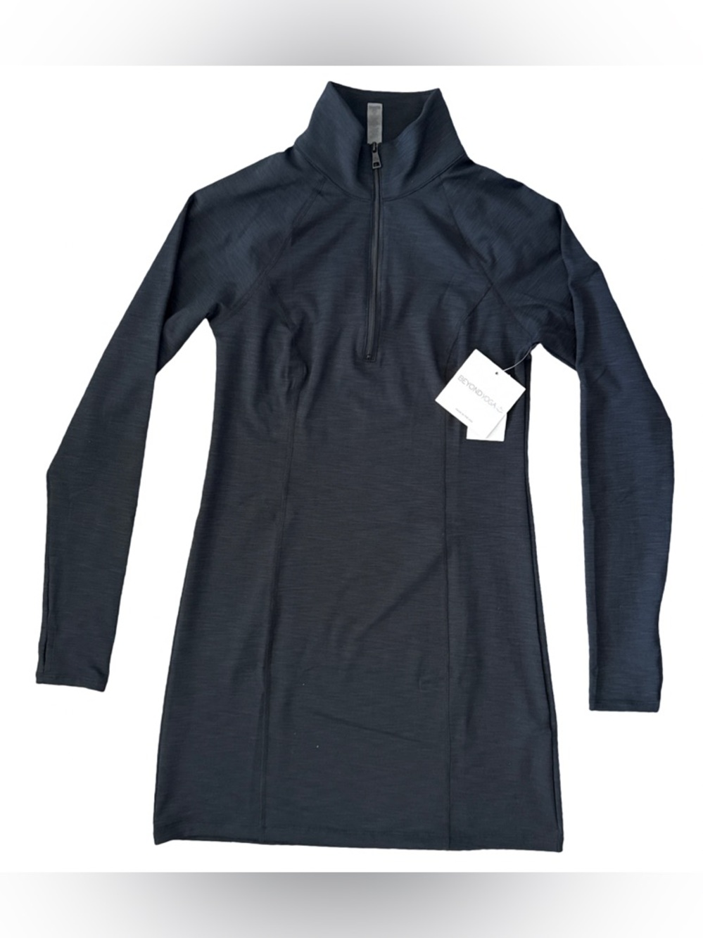 Beyond Yoga Heather Rib Westside Dress Black Quarter Zip Small NWT - Picture 2 of 7